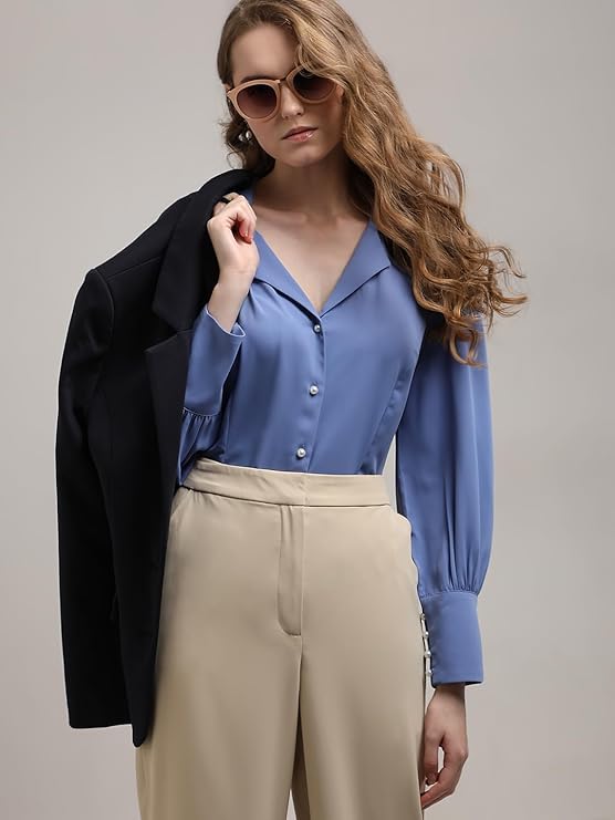 Cuban Collar Opaque Formal Shirt