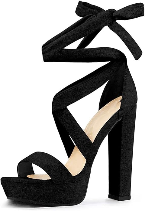 Strappy Heels for Women Chunky Heels High Heeled Sandals with Lace Up Fahsion Casual Block Heel Sandals,