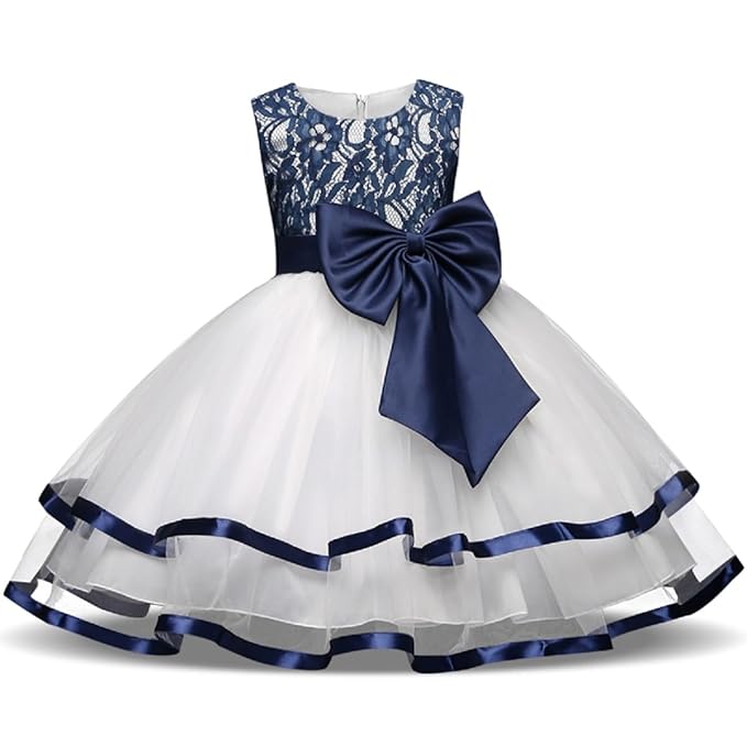 Baby Girl's Multicolored Flower Net Round Nack Fit and Flare Long Dresses (WLT-191_12-24 Months Kidswear)
