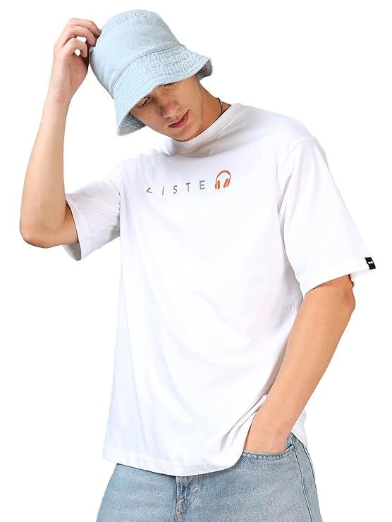 Men's Typography 100% Cotton T-Shirt - Oversized Fit, Round Neck, Half Sleeves