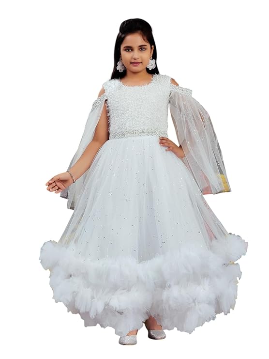 White Colour Emballished Net Gown (4-11 Years)