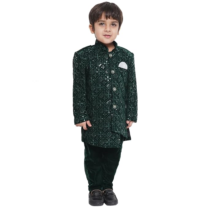 Boys Velvet Embroidered Sequin Sherwani Set