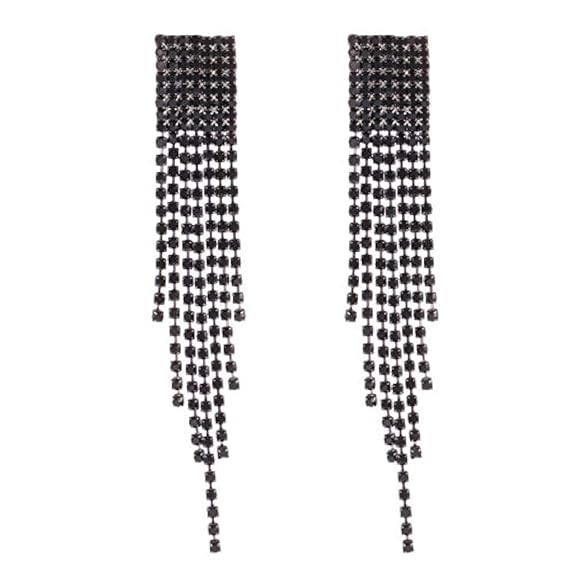 Earrings for Women and Girls | Fashion Black Crystal Stone Dangler Earring | Western Long Danglers Earrings | Accessories Jewellery for Women |