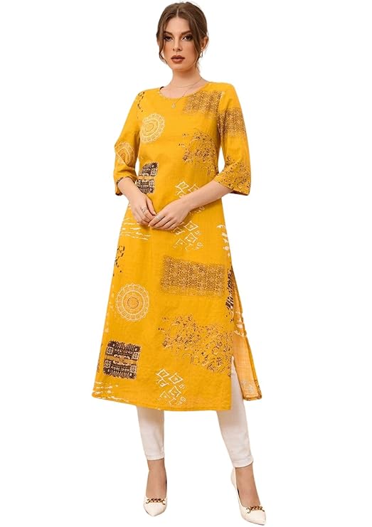 Women's Cotton Blend Printed Regular Kurti