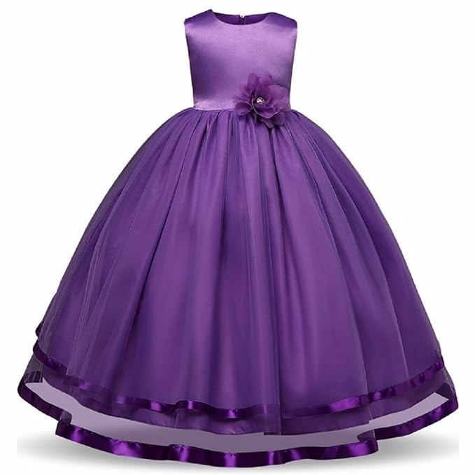 Baby Girl's Purple Fit & Flare Long Dress/Birthday Gown (WLT-066_4-5Years Kidswear)