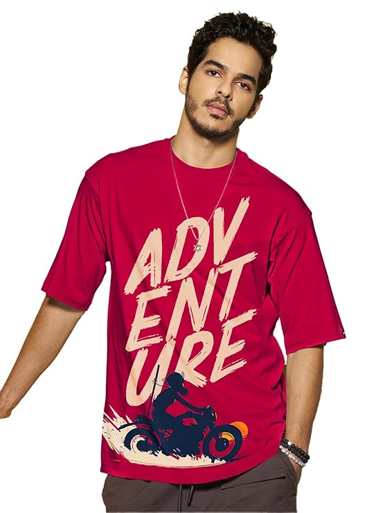 Men's Typography 100% Cotton T-Shirt - Oversized Fit, Round Neck, Half Sleeves