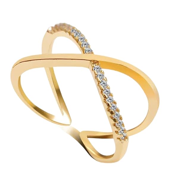 Cross Finger Ring for Women Stylish | Rakshabandhan Gifts for Sister | Tarnish Free Jewellery Adjustable Ring for Women Gold Ring for Girls Stylish |