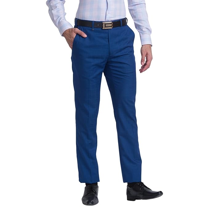Mid Rise Polyviscose Blend Checks Pattern Contemporary Fit Flat Front Formal Trouser