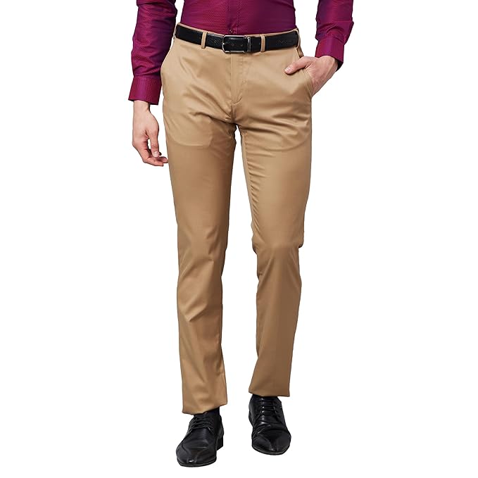 Slim Fit Solid Pattern Poly Viscose Blend Pleatless Formal Trouser Limited time deal
