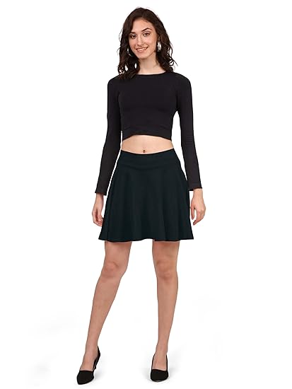 Women's Classic Stretchy All Time Trendy Skater Skirt with Attached Inner Shorts and Flared Inskirt