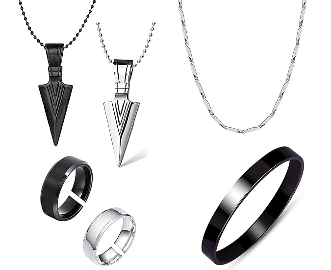 Solid Black and Rhodium Plating Stainless Steel Jewellery Combo Set For Boys and Men