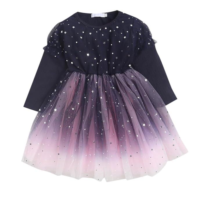 Girl's Fit and Flare Full Length Full-Sleeve All-Over Print Party Dress