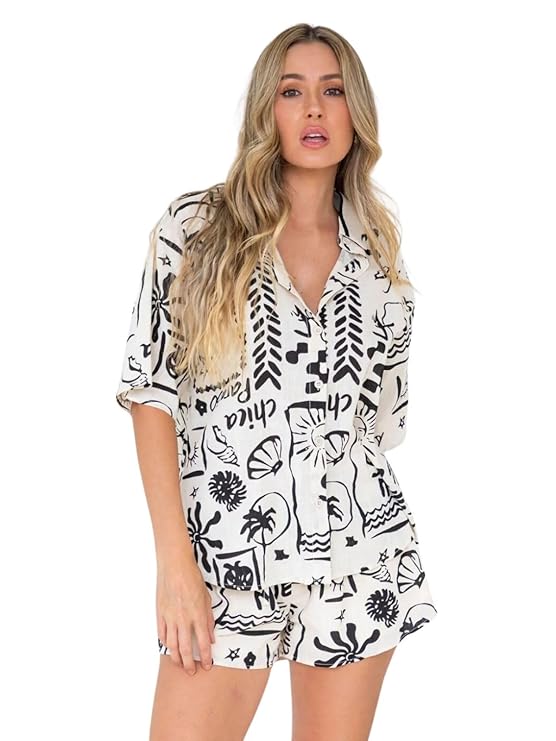 Women Rayon Printed Stylish Co-Ord Set Trendy Korean Summer Travel Outfit | Pajama Set For Beach & Holiday Look