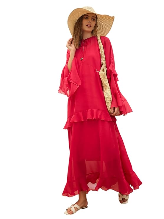 Fuchsia Solid Loose Fit Maxi Dress
