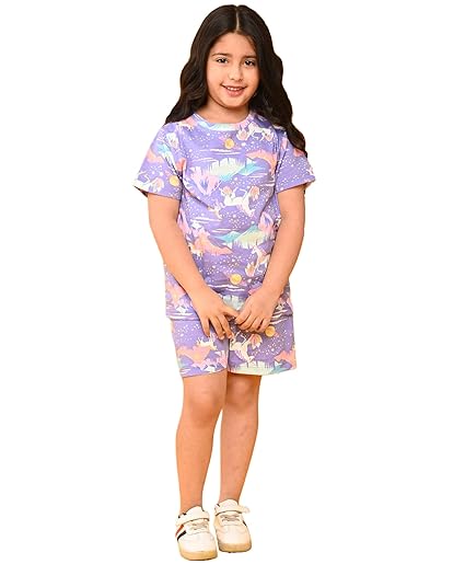 Sleepwear Shorts Set for Girls| Material: 100% Pure Cotton | Fabric: Skin-Friendly, ensuring a Soft Touch on Delicate Skin|