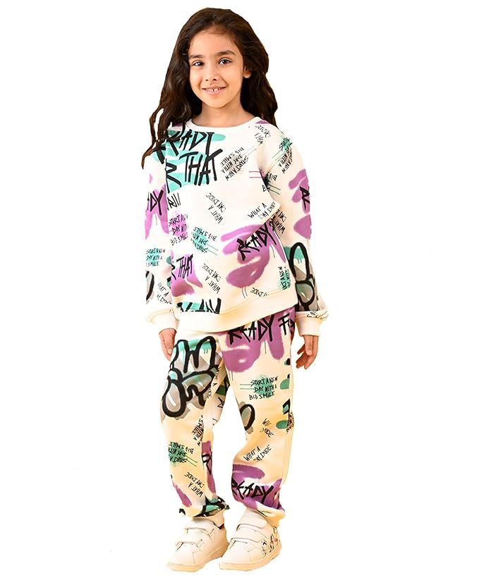 Rich Fleece Sweatshirt Jogger Set For Girls | Fabric : Fleece | Regular Fit |Winter Jogger Set For Baby Girls