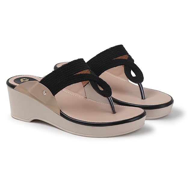 Women Wedge Heel Kolhapuri Sandals, Slip-On Casual Slippers for Girls
