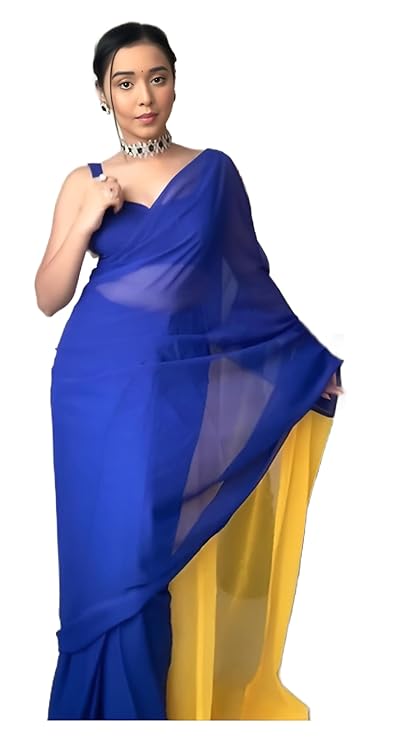 Women's Georgette Plain Ready To Wear one Minute Saree With Unstitched Blouse Piece