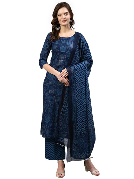 Women's Blue Kurta Palazoo and Dupatta Set