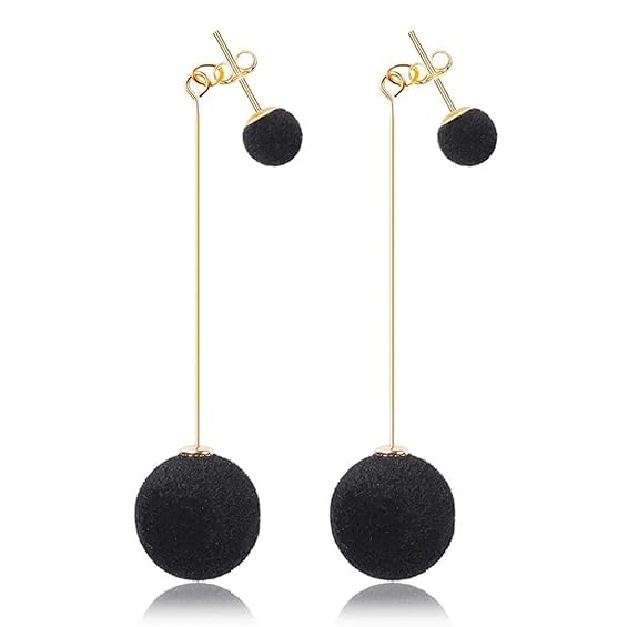 Plush Ball Korean Style Earrings for Women, Velvet Round Long Tassle Dangle Drop Earrings for Women