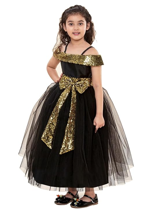 Girls Fit and Flare Off-Shoulder Tulle Gown Calf Length Special Occasion Party Dress