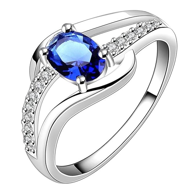 Latest Fashion Austrian Collection Non-precious Metal and Cubic Zirconia Ring for Women (Blue)