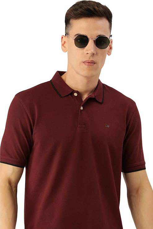 Men's Snug Fit Solid Polo T-Shirt with Coloured Collar Tipping| Cotton Rich| Premium Pique Weave