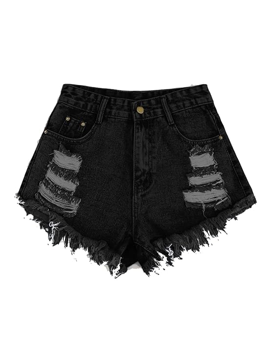 Women's & Girls Solid Raw Hem Ripped Denim Shorts