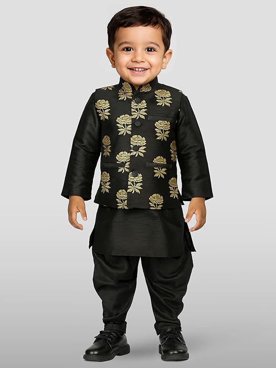 Boys' Silk Blend Nehru Jacket || Banarasi Brocade Woven Jacquard Modi/Nehru Jacket ||