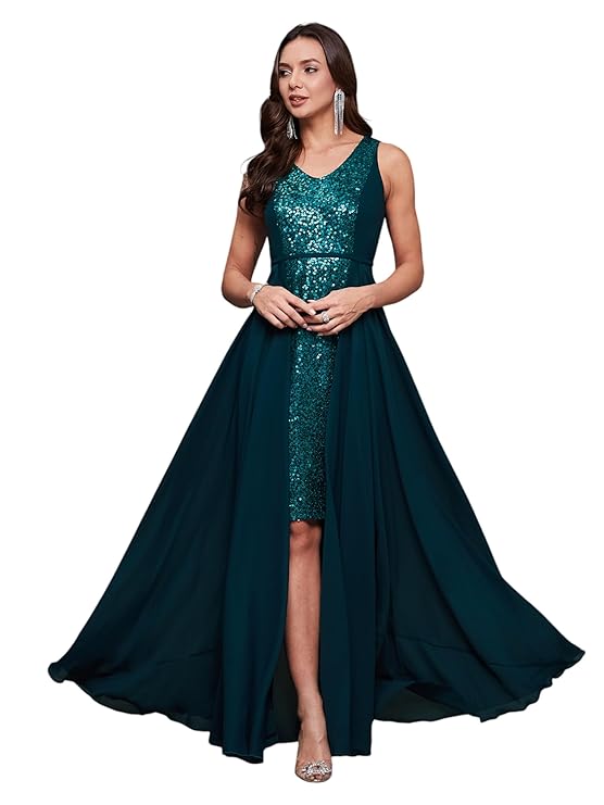 Women's V-Neck Sleeveless Embellished Layered Georgette Maxi Dress