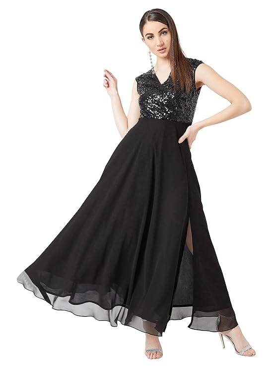 Women's Mauve & Wine V-Neck Sleeveless Embellished Wrap Maxi Dress