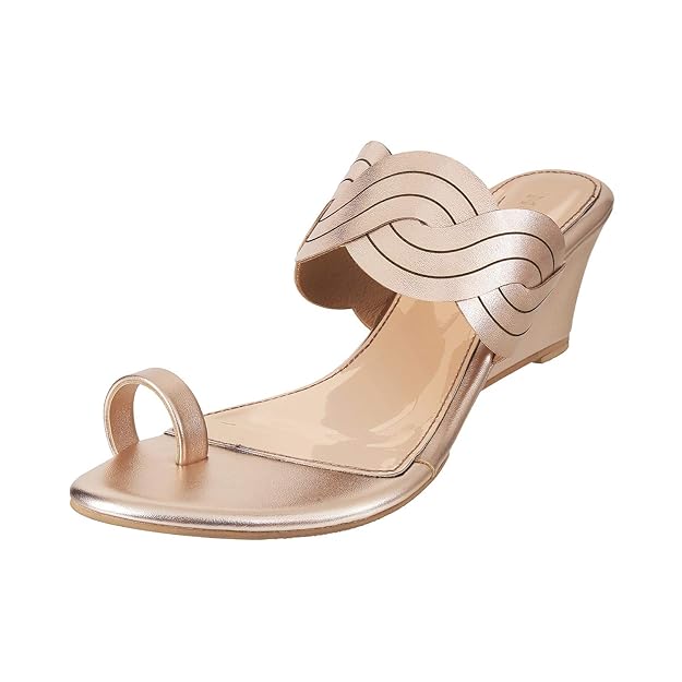 Women's Metallic Gold Faux Leather Wedge Heel Fashion Sandals