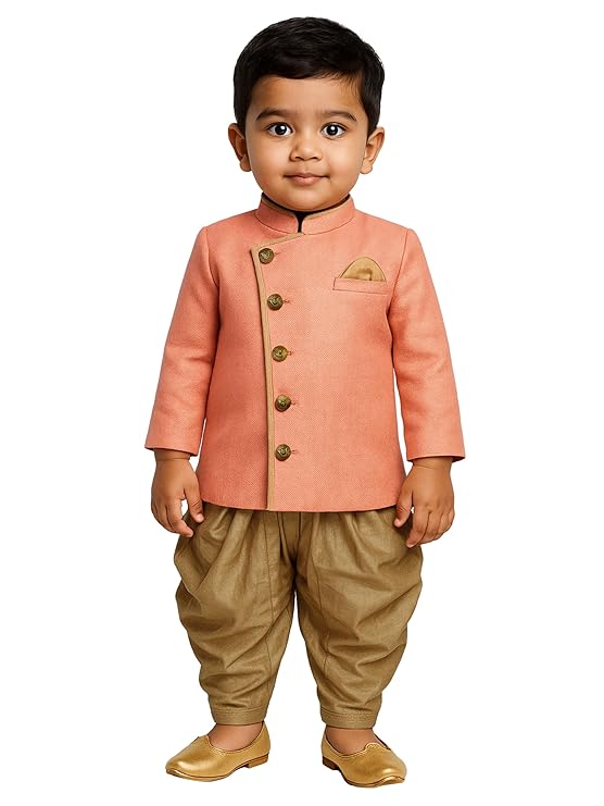 Kids Ethnic Silk Floral Design Print Indo-Western Sherwani Set for Boys |
