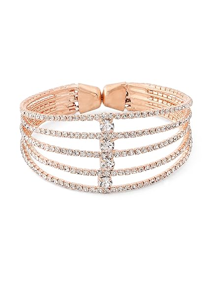 Rose Gold Tone Dazzling Austrian Diamonds Embellished Party Bling Cuff Bracelet For Women