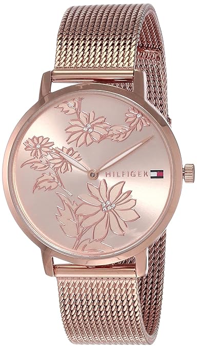 Quartz Analog Rose Gold Dial Stainless Steel Strap Watch for Women
