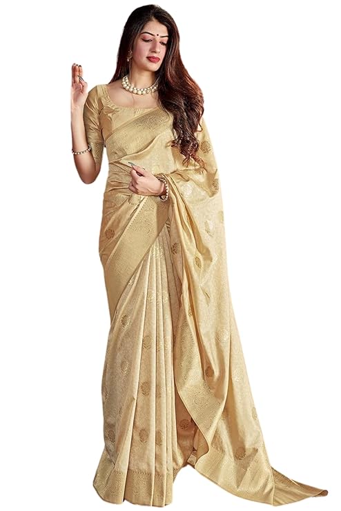Women's Kanjivaram Pure Soft Silk Saree For Women Pure Golden Zari With Blouse Piece