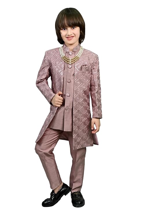 Heritage Charm Sequin-Embellished Silk Sherwani for Boys | Festive & Wedding Ethnic Outfit