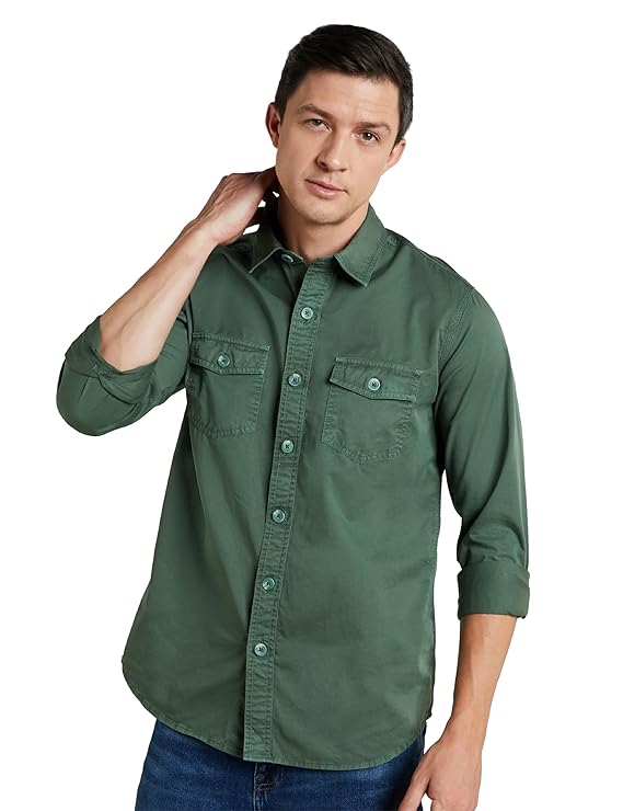 Premium Men's Casual Washed Cotton Twill Shirt (Regular Fit)