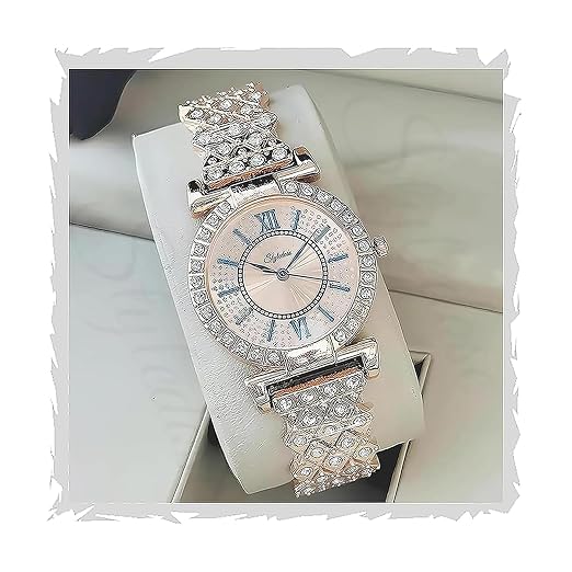 Dial with Roman Marker in Diamond Studded Round case with brecelet Strap Stylish Quartz Analogue Wrist Watches for Women's & Girls&Miss&Ladies