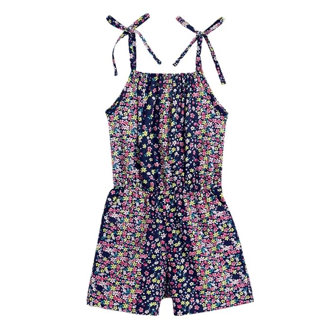 Girls Navy Sleeveless Tie-up Strap Playsuit