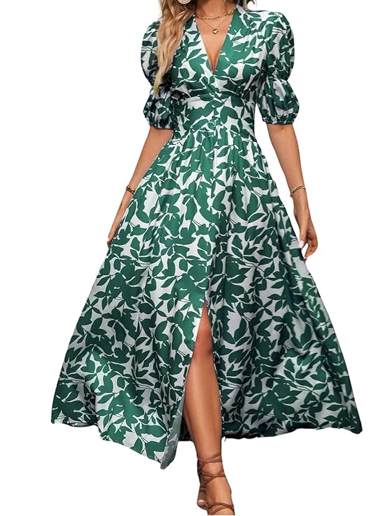 Printed Maxi Dress for Women – Trendy Long One Piece Summer Outfit | Lightweight Flared Dress for Casual & Holiday