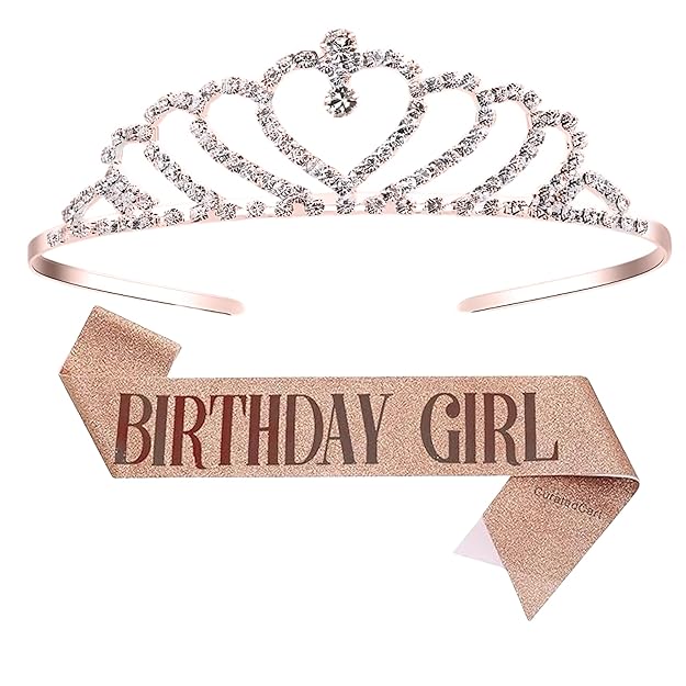 Birthday Crown and Sash for Women Birthday Girl Sash & Rhinestone Tiara Set - Birthday Decorations Birthday Girl Crowns Tiaras for Women