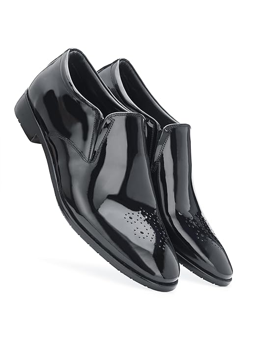 Men's Italian Patent Leather Slip-On Moccasin with Leather Rubber Sole