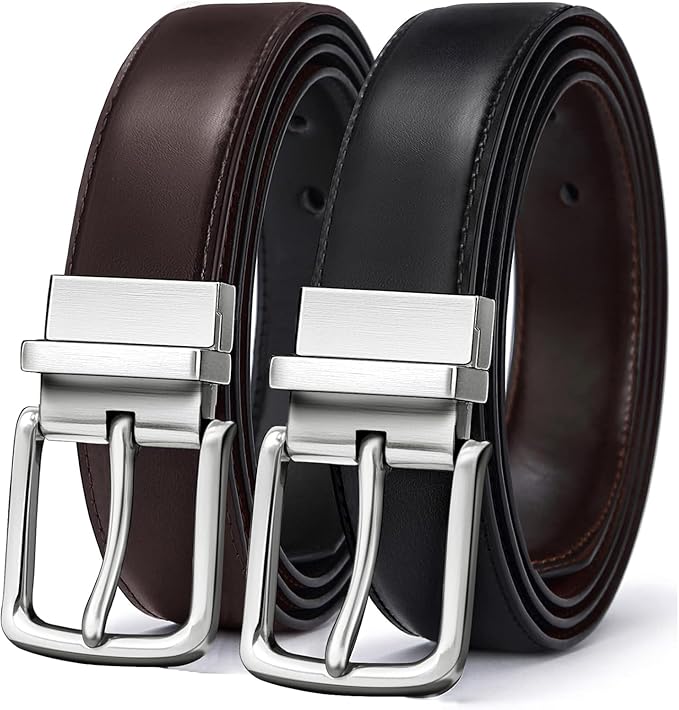 Men's Genuine Leather Pin Buckle Reversible Belt | Leather Belt for Men Classic Designs for Work & Business Casual (Black|Brown)…