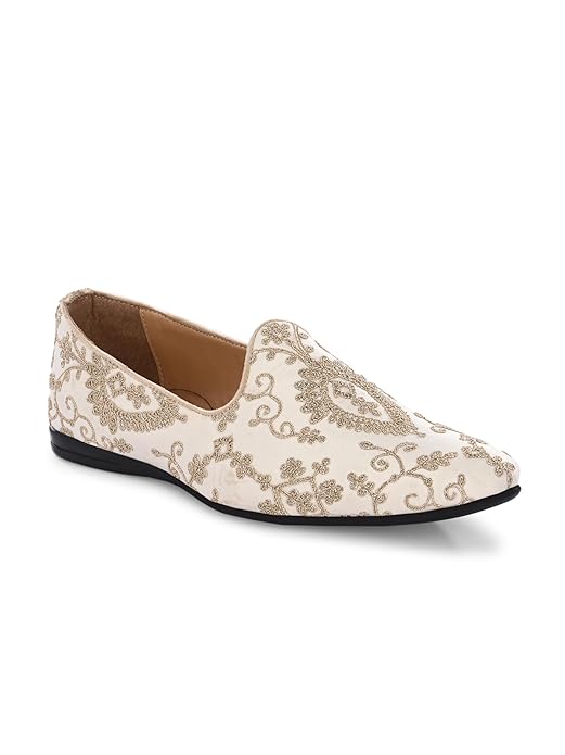 Men's Embroidered Velvet Mojaris Casual Slip-On Shoes | Soft Cushioned Footbed Insole with TPR Sole |