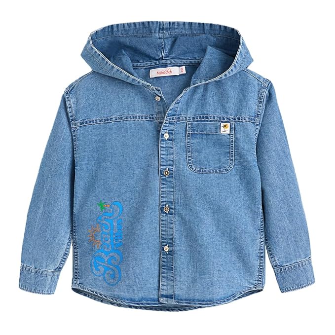 Boys Blue Full Sleeves Denim Hooded Shirt