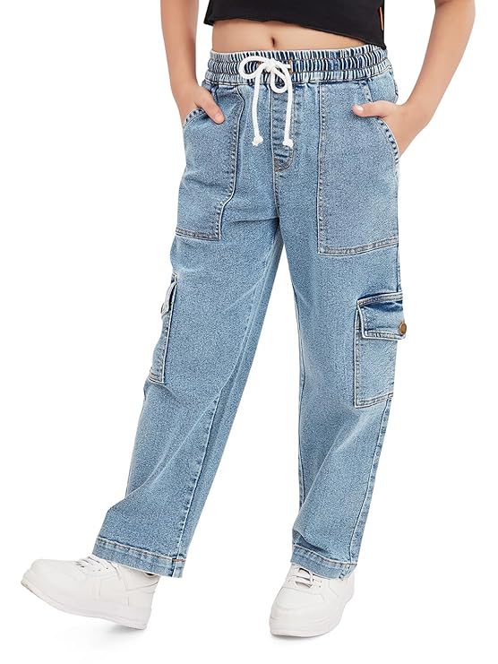 Kids Baggy Blue Jeans Pant for Girls | Wide Leg Denim Jeans