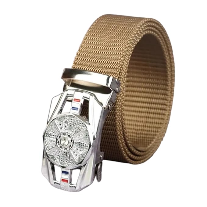 Canvas Belt with Autolock Buckle, Free Size, Black Blue Grey Green Brown Beige