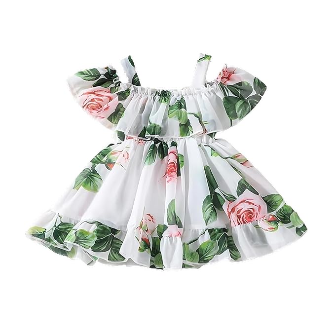 Dharmikaay Girl's Lycra Floral Printed Frock Dress for Girls Short Frock Baby Princess Western Dresses|