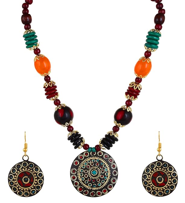Gifts Stylish Latest Traditional Afghani Tribal Beads Multicolor Jwell Necklace Jewellery Set with Earrings for Girls and Women